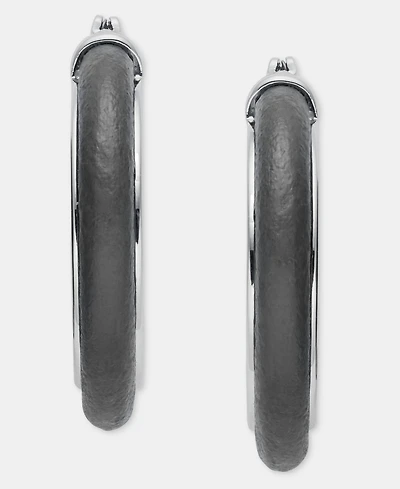 Anne Klein Medium Leather Inlay Hoop Earrings, 1.15"