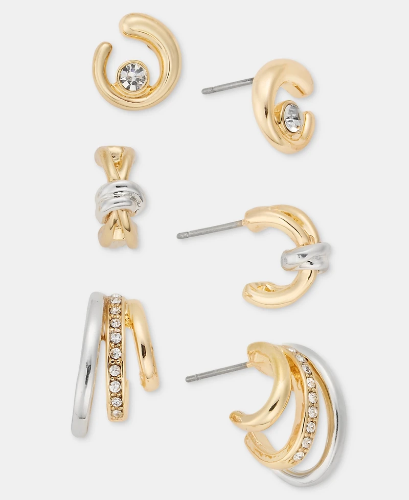 Anne Klein Pave Swirl, Crisscross & Triple-Row Earrings, 3-Piece Set