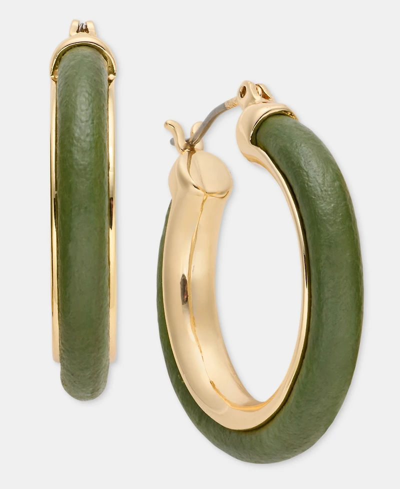 Anne Klein Medium Leather Inlay Hoop Earrings, 1.15"