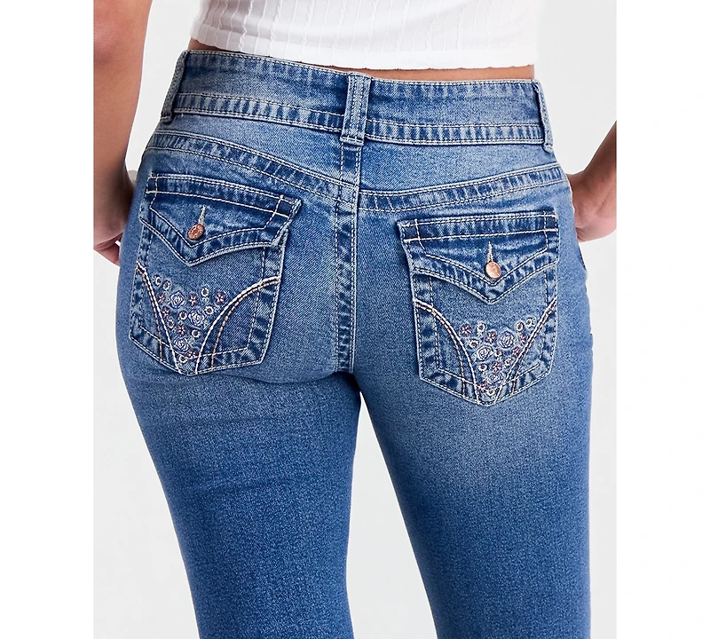 Celebrity Pink Juniors' Embroidered Flap-Pocket Flare-Leg Jeans
