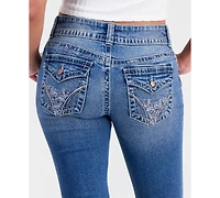 Celebrity Pink Juniors' Embroidered Flap-Pocket Flare-Leg Jeans