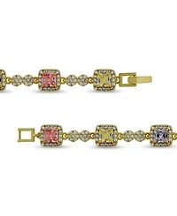 Macy's Lemon, Lavender, and Light Pink Colors with Clear Pave Halo Cubic Zirconia Circle Tennis Bracelet