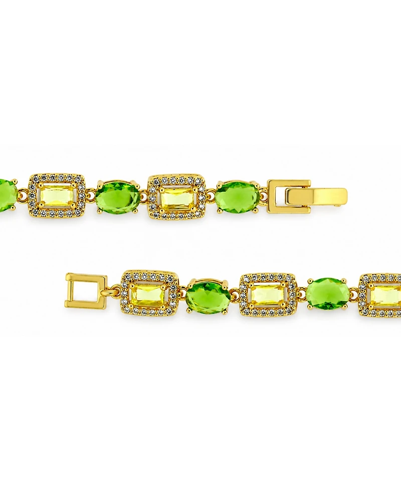 Macy's Peridot Oval and Lemon Yellow Baguette Cubic Zirconia Pave Halo Bracelet