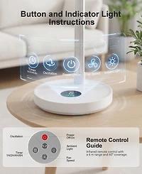Vebreda 16 Inch Oscillating Pedestal 3-Speed Adjustable Height Fan with Remote Control-White