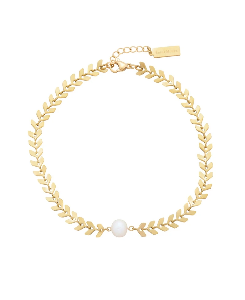St. Moran Tarnish-Resistant Gold Natural Freshwater Imitation Pearl Alina Fishtail Chain Anklet