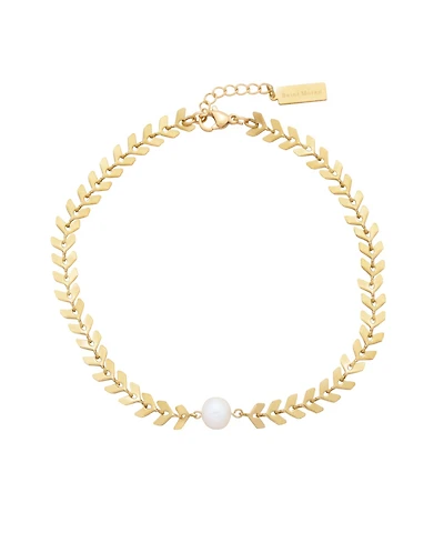 St. Moran Tarnish-Resistant Gold Natural Freshwater Imitation Pearl Alina Fishtail Chain Anklet