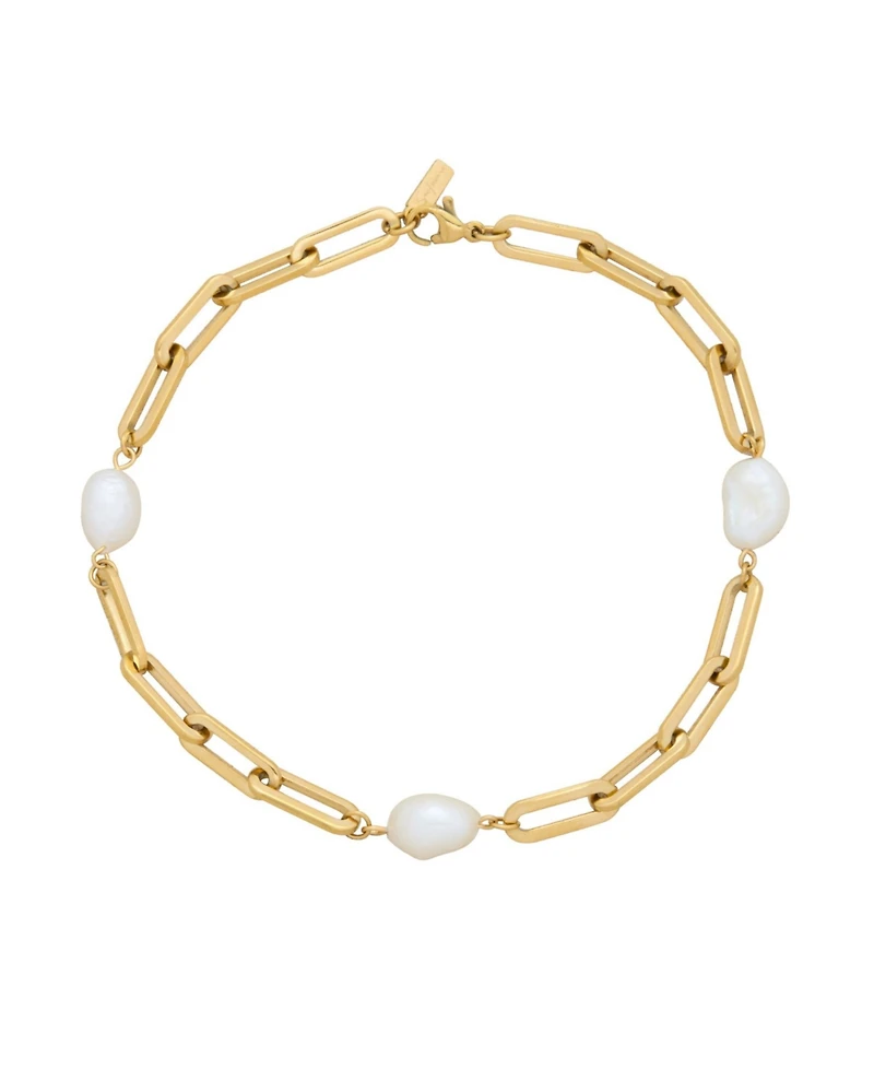 St. Moran Tarnish-Resistant Gold Natural Freshwater Imitation Pearl Chunky Paperclip Aviv Anklet
