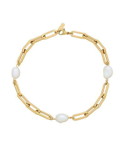 St. Moran Tarnish-Resistant Gold Natural Freshwater Imitation Pearl Chunky Paperclip Aviv Anklet