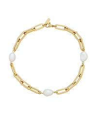 St. Moran Tarnish-Resistant Gold Natural Freshwater Imitation Pearl Chunky Paperclip Aviv Anklet