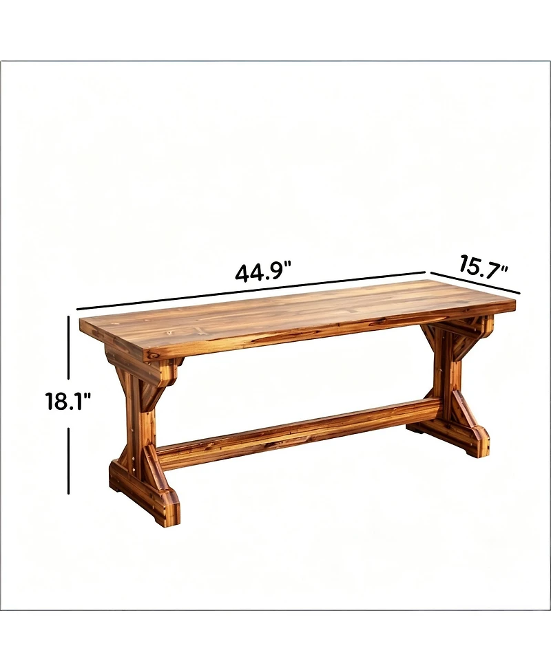 flynama Backless Outdoor Fir Wood Park Bench, 45" Wide
