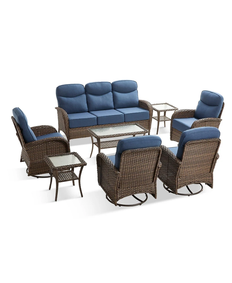 Pocassy Patio Furniture Set with Cushion, Outdoor Couch and High Back Swivel Rocker Chairs, 8PCS Wicker Conversation