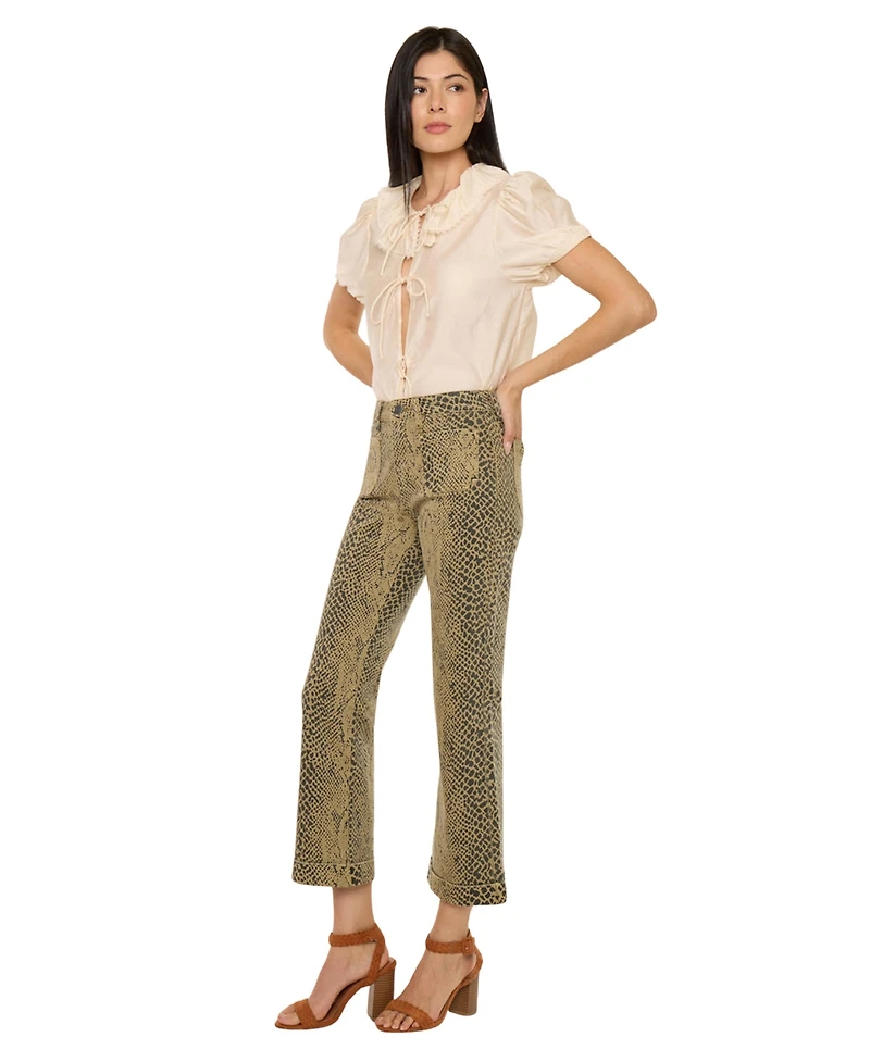 KanCan Women's Usa Juniors' High Rise Crop Flare Python Print Jeans