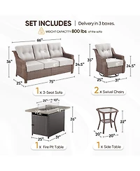 Pocassy 5-Piece Wicker Patio Conversation Set with Thick Cushions and Fire Pit Table