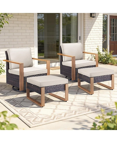 Pocassy 4 Pieces Patio Furniture Sets, Wicker Swivel Glider Chairs Set with 2 Ottoman, Outdoor for Outside Porch