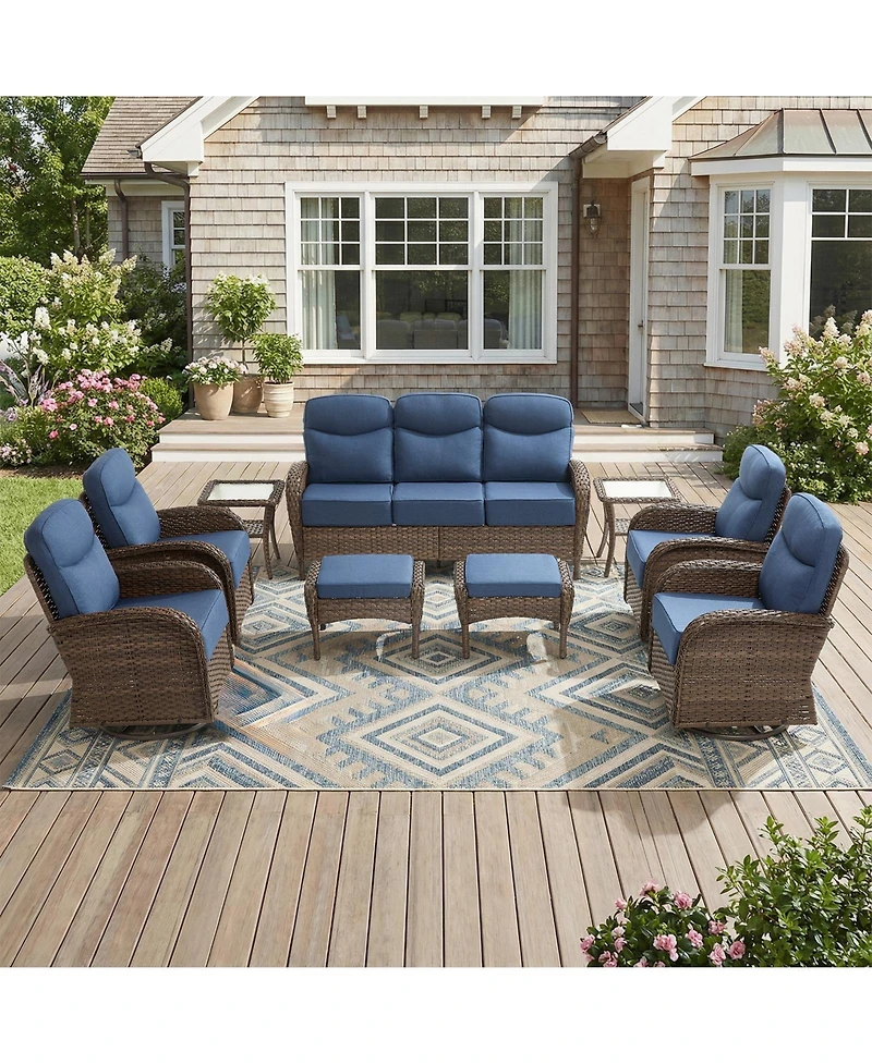Pocassy Outdoor Patio Furniture Set-9 Pieces All-Weather Wicker Outdoor Furniture with Swivel Patio Chairs Patio Conversation Sets
