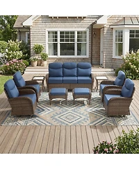 Pocassy Outdoor Patio Furniture Set-9 Pieces All-Weather Wicker Outdoor Furniture with Swivel Patio Chairs Patio Conversation Sets