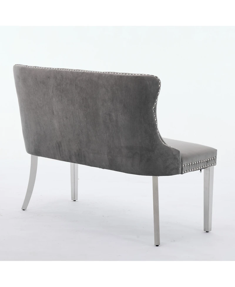 Flynama Velvet Tufted Dining Bench with Silver Legs