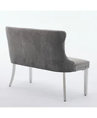 Flynama Velvet Tufted Dining Bench with Silver Legs
