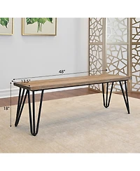 Flynama Aryven Industrial Dining Bench - Rustic Dark Pine Wood Top with Hairpin Metal Legs