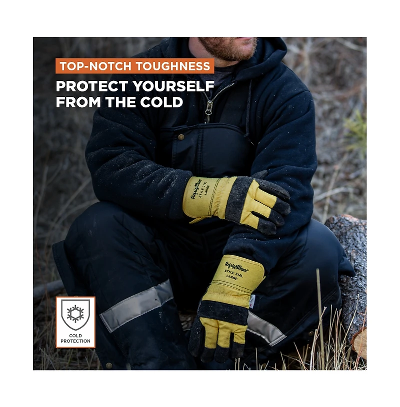 RefrigiWear Men's Men s Canvas Insulated Leather Work Gloves