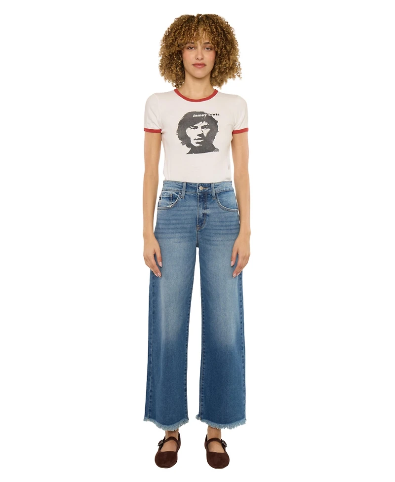 KanCan Women's Aruli Essentials High-Rise Crop Wide-Leg Jeans