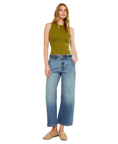 KanCan Women's Bells Mid Rise Loose Barrel Jeans