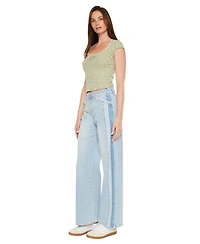 KanCan Women's High Rise Colorblock Wide Leg Jeans