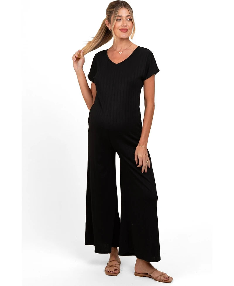 Pinkblush Women's Ribbed Wide Leg Maternity Jumpsuit