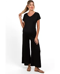 Pinkblush Women's Ribbed Wide Leg Maternity Jumpsuit