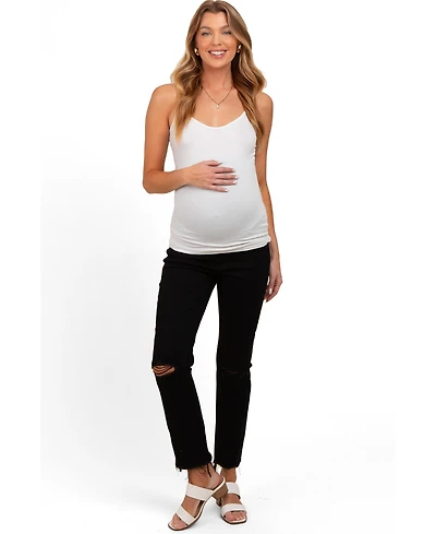 Pinkblush Maternity Black Cut Hem Open Knee Straight Leg Jeans