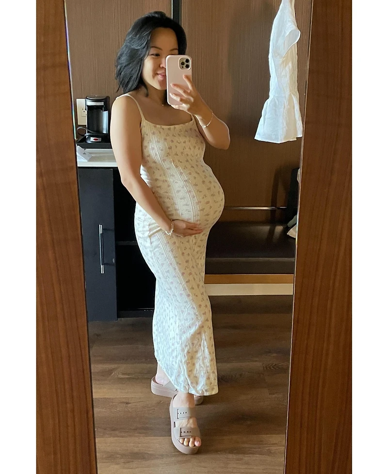 Pinkblush Maternity Ivory Floral Pointelle Knit Midi Dress
