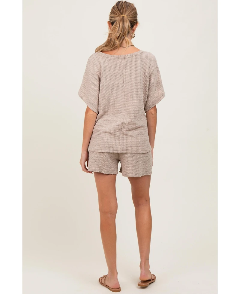 Pinkblush Maternity Taupe Textured Knit Dolman Sleeve Top Shorts Set