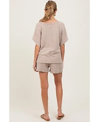 Pinkblush Maternity Taupe Textured Knit Dolman Sleeve Top Shorts Set