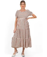 Pinkblush Maternity Striped Short Sleeve Tiered Maxi Dress