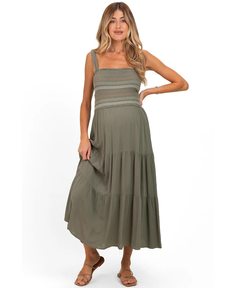Pinkblush Maternity Olive Embroidered Smocked Midi Dress