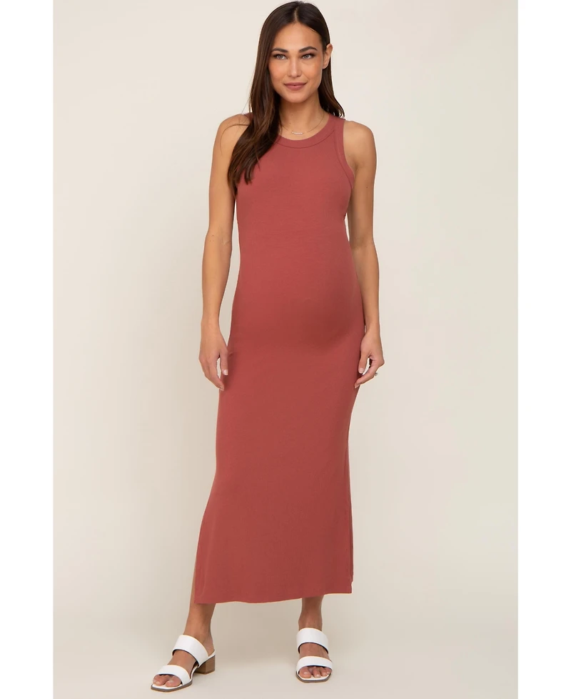 Pinkblush Maternity Taupe Ribbed Side Slit Tank Dress