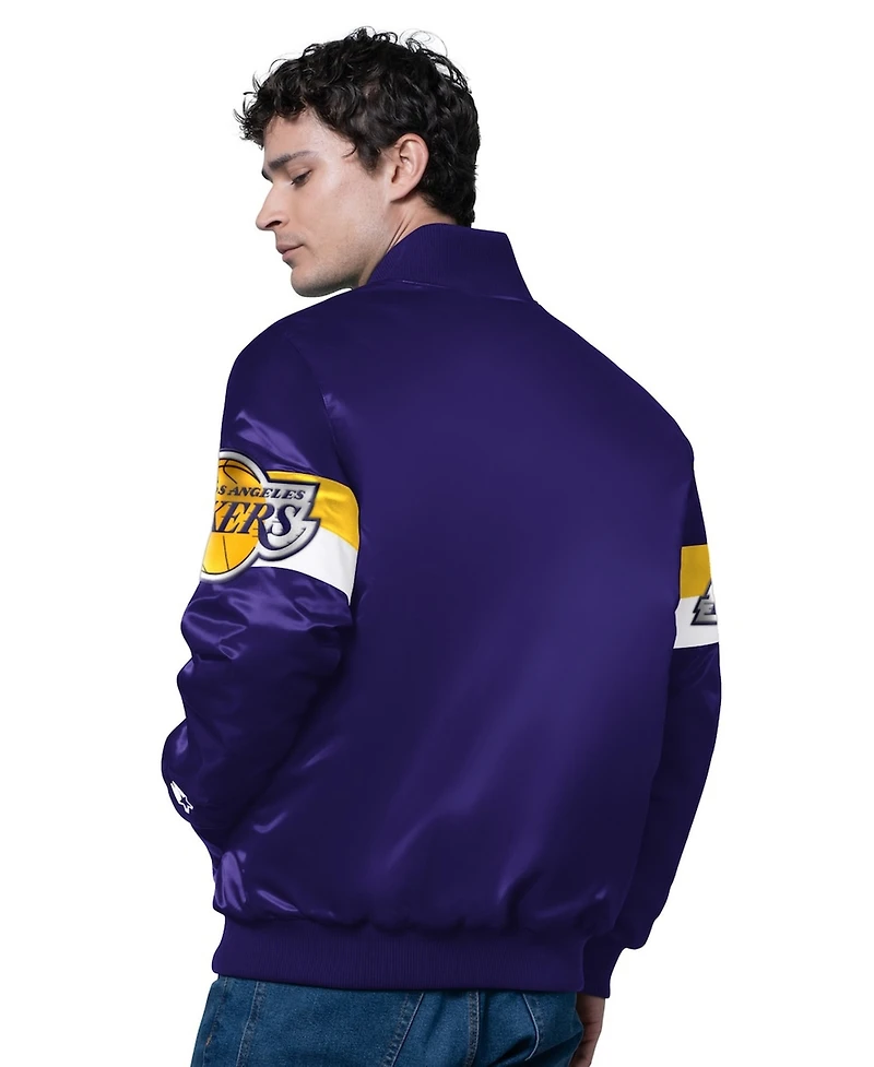 Starter Men's Los Angeles Lakers Triple Option Varsity Full-Snap Satin Jacket
