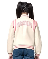 Starter Girls Cream/Pink Minnesota Timberwolves Underdog Leather Varsity Jacket