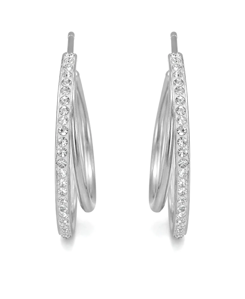 And Now This Crystal Double Row C Hoop Post Earrings