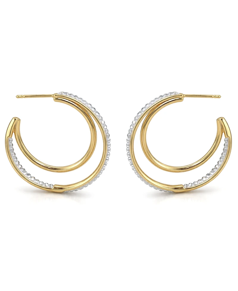 And Now This Crystal Double Row C Hoop Post Earrings