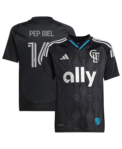 Adidas Big Boys and Girls Pep Biel Black Charlotte Fc 2025 Fortress Kit Replica Jersey