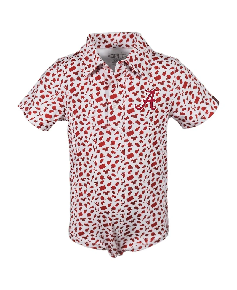 Garb Baby Boys and Girls Crimson Alabama Tide Tom Allover Print Performance Polo Bodysuit