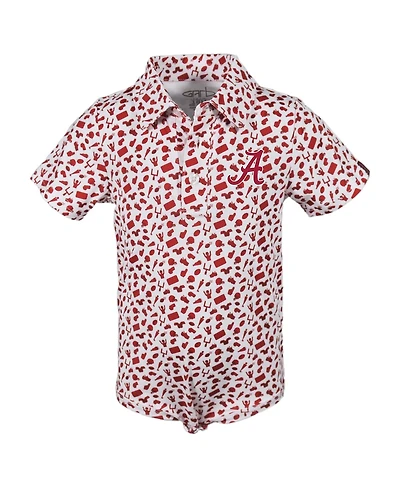 Garb Baby Boys and Girls Crimson Alabama Tide Tom Allover Print Performance Polo Bodysuit