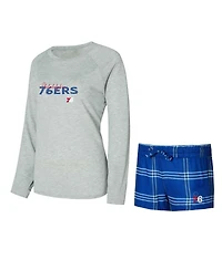 Concepts Sport Women's Philadelphia 76ers Petition Long Sleeve Top and Shorts Set