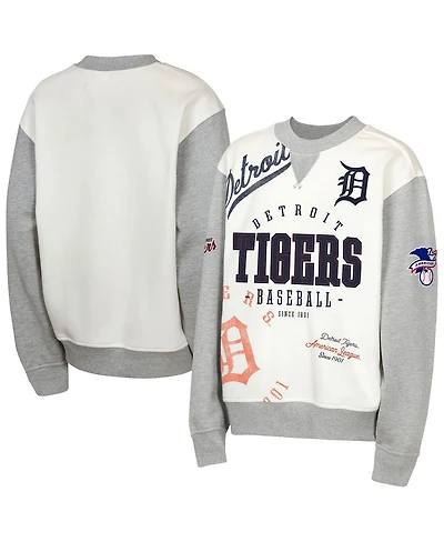 Outerstuff Big Boys and Girls Cream/Gray Detroit Tigers League Power Hit Fleece Sweatshirt
