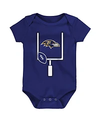 Outerstuff Baby Boys and Girls 3-Pack Baltimore Ravens Littlest Player Bodysuit Set