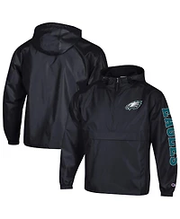 Champion Men's Black Philadelphia Eagles Packable Hooded Windbreaker Half-Zip Jacket