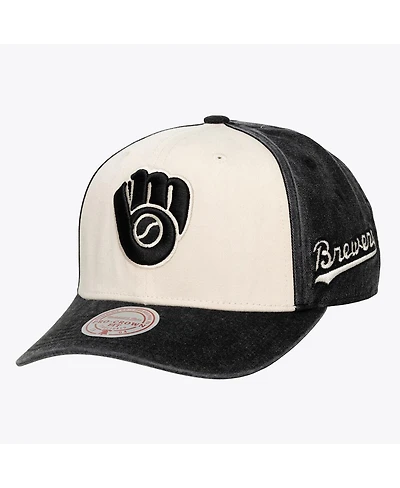 Mitchell & Ness Men's and Women's Cream/Black Milwaukee Brewers Snow Block Pro Crown Snapback Hat