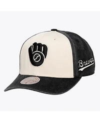Mitchell & Ness Men's and Women's Cream/Black Milwaukee Brewers Snow Block Pro Crown Snapback Hat