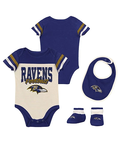 Outerstuff Baby Boys and Girls 3-Piece Baltimore Ravens Up One Bodysuit, Bib Booties Set